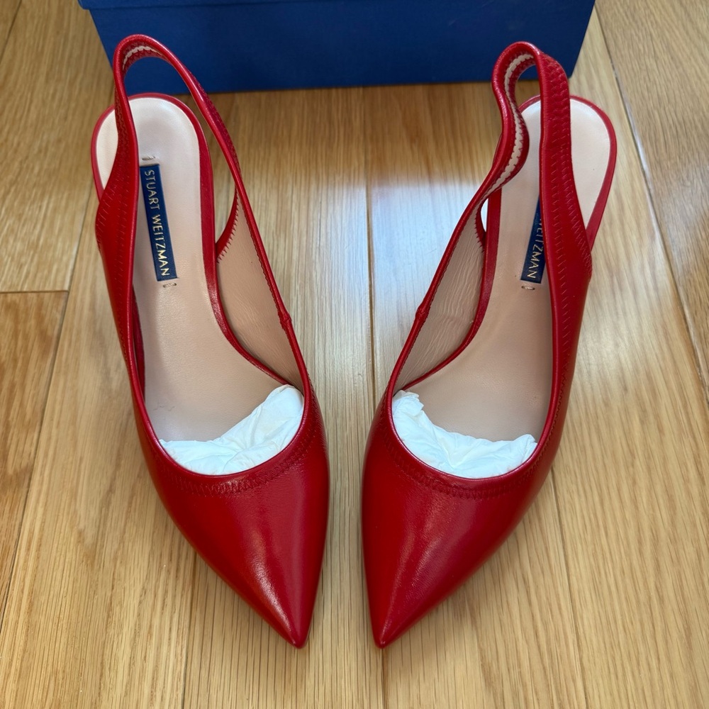Stuart Weitzman Odette Kitten Heel Red Genuine Leather Size 8